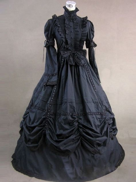 Classic Black High Collar Gothic Victorian Short Sleeve Long Dress - Magic Wardrobes Black Gothic Dress Long, Gothic Victorian Fashion Aesthetic, Victorian Fashion Aesthetic, Purple Victorian Dress, Victorian Skirts, Long Gown Elegant, Victorian Gothic Dress, Black Victorian Dress, Raspberry Powder