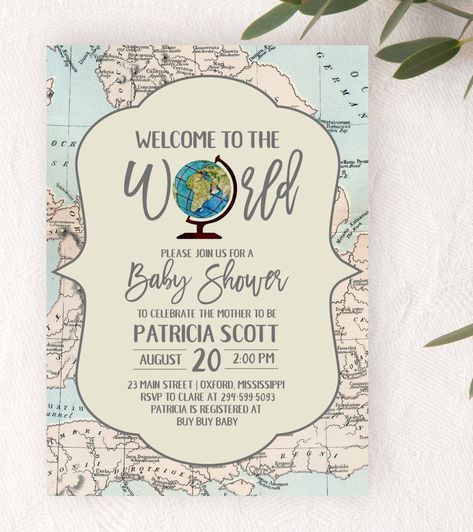 Baby Shower Travel Theme, Travel Baby Shower Invitations, Adventure Baby Shower Theme, Travel Theme Party, Jordan Baby Shower, Welcome To The World Baby, Adventure Awaits Baby Shower, Travel Baby Shower Theme, Travel Baby Showers