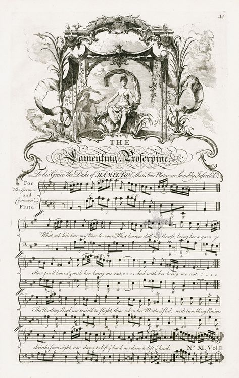 The Lamenting Proserpine from George Bickham Musical Entertainer Sheet Music Engravings 1737 Music Sketch, Scrapbook Letters, Victorian Illustration, Journal Pages Printable, Collage Drawing, Drawing Now, Music Sheets, Pencil Art Drawings, Vintage Music