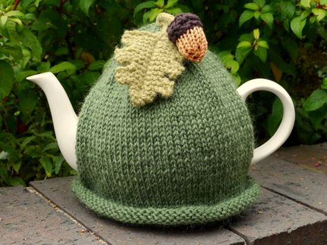 acorn-tea-cosy-knitted-crochet Knitted Tea Cosy, Knit Tea Cozy, Tea Cosy Pattern, Tea Cozy Pattern, Tea Cosy Knitting Pattern, Knitted Tea Cosies, Crochet Tea Cozy, Gum Leaves, Teapot Cozy