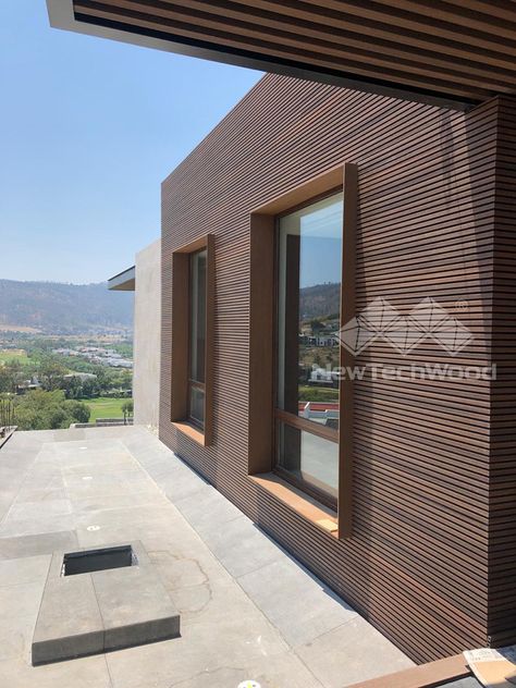 Gallery - Newtechwood Porch Details, Exterior Screen, Instagram Walls, Wood Cladding Exterior, Exterior Wall Panels, Composite Cladding, Front Wall Design, Exterior Wall Materials, Exterior Wall Cladding