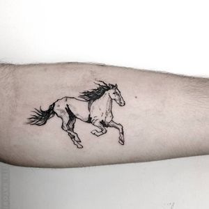 Small Horse Tattoo, Mustang Tattoo, Berlin Tattoo, Horse Tattoo Design, Woodcut Tattoo, Small Girly Tattoos, Small Chest Tattoos, Single Needle Tattoo, One Piece Tattoos