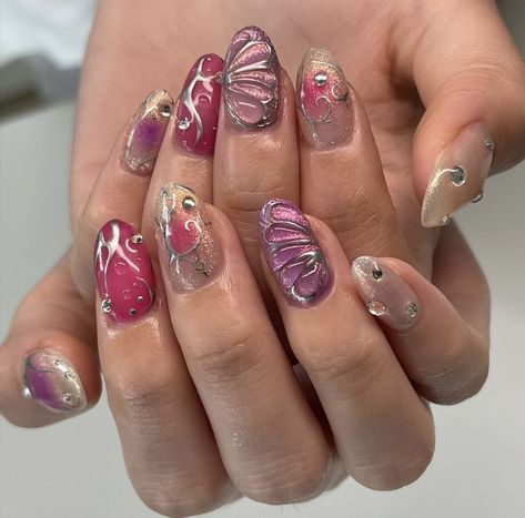 Korean Valentines Nails, Pink Fairy Nails, Texture Nails, Gel Ideas, Fairy Nails, Nail Board, Wow Nails, Hippie Nails, Pink Fairy