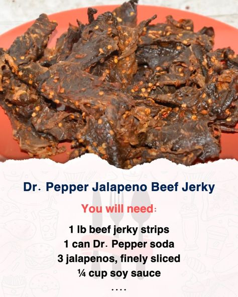 Recipe Maestro - Who knew making beef jerky could be so... Dr Pepper Jalapeno Beef Jerky Recipe, Dr Pepper Jalapeno Beef Jerky, Dr Pepper Beef Jerky Recipe, Jalapeno Beef Jerky Recipe, Peppered Beef Jerky Recipe, Holiday Brisket, Jerkey Recipes, Venison Sausage Recipes, Moose Recipes