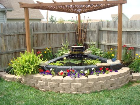 Corner Pond and Pergola Design. Corner Pond, Garden Pond Ideas, Above Ground Pond, Ponds Ideas, Turtle Enclosure, Raised Pond, Turtle Stuff, Turtle Habitat, Building A Pond