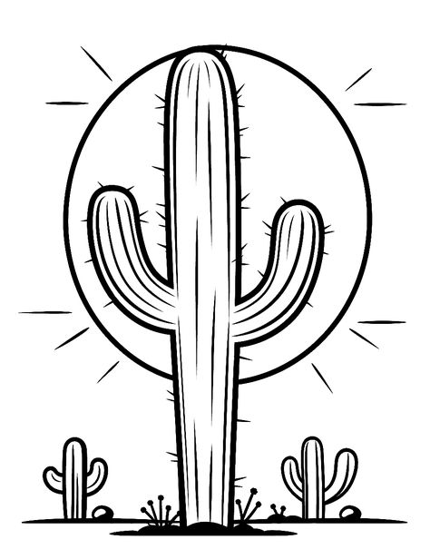 Cactus Easy Drawing, Arizona Coloring Pages, Cacti Drawing Simple, Easy Cactus Drawing, Cactus Line Drawing, Cactus Coloring Page, Cactus Outline, Cactus Doodle, Stained Glass Mosaic Art