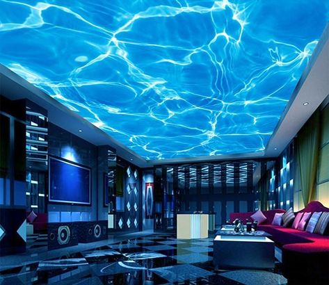 Sea Shining Blue Water | AJ Wallpaper Sala Cinema, Rumah Moden, Bilik Idaman, Home Cinema Room, تصميم داخلي فاخر, Ceiling Murals, Floor Murals, Video Game Room Design, Video Game Rooms