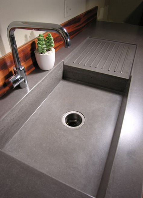 Concrete Countertop Ideas and Examples – Part 1 of 2 Pictures Concrete Countertop Ideas, Sinki Dapur, Concrete Countertop, Kitchen Countertop Materials, Kabinet Dapur, Concrete Counter, Concrete Sink, Concrete Kitchen, Concrete Countertops