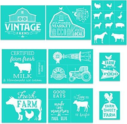 Silk Screen Stencils Farmhouse Stencils Animal Print Silkscreen Chalk Mesh Transfers Self Adhesive Washable Reusable 9PC Reusable PAINTS TRANSFER Chalk Transfers, Farmhouse Stencils, Chalk Stencils, Silk Screen Stencils, Printable Heat Transfer Vinyl, Farm Fresh Milk, How To Make Stencils, Stencil Material, Animals Print