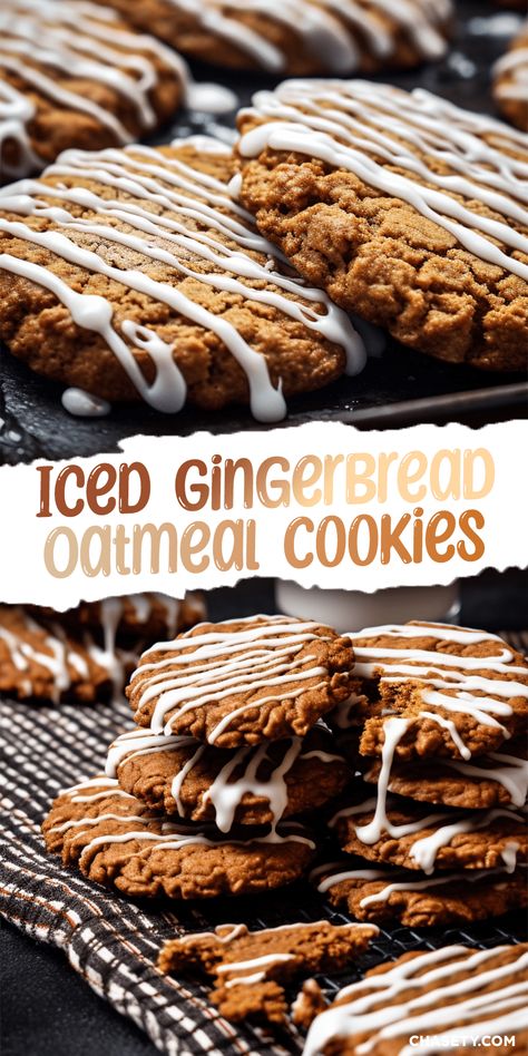 Iced Gingerbread Oatmeal Cookies [1.5 Hours] - Chasety Iced Oatmeal Gingerbread Cookies, Gourmet Gingerbread Cookies, Iced Gingerbread Oatmeal Cookies, Crumbl Gingerbread Cookie, Oatmeal Gingerbread Cookies, Iced Gingerbread Cookies, Winter Baked Goods, January Cookies, Cookie Trailer