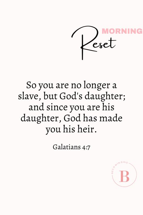 Uplifting Bible Verse - Meaningful bible verse that reminds us how we are no longer bound by our circumstances or our past. Daugther of God, you were purchased for such a high price. Accept the identity which God has given you. Daugther of The Most High King! God has made you His heir. Galation Bible Verse. Be enouraged! Uplifting Bible Verses Inspiration, Sister Prayer, Prayers For Sister, Prayer Circle, Uplifting Bible Verses, Christian Journaling, Inspiration For Women, Ministry Ideas, Christian Bible Quotes