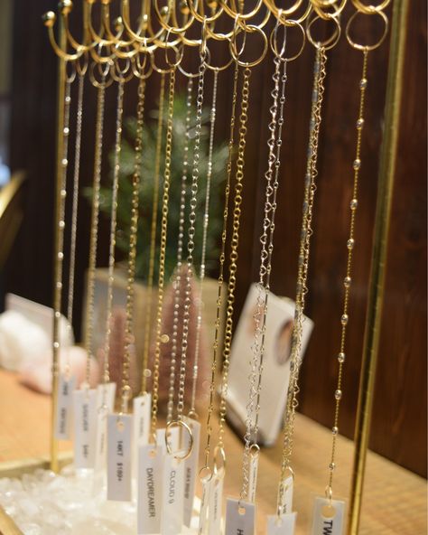 There's something for everyone with our chain options in 14K gold, sterling silver and vermeil! 🔗⛓️✨ #DHWaco #LetsGetLinked #PermanentJewelry #PermanentJewelryExperience #BraceletBesties #Bachelorette #DowntownWaco #SilosDistrict Chain Display, Permanent Jewelry Display Ideas, Jewelry Chain Display, Permanent Jewelry Banner, Permanent Jewelry Chain Display, Permanent Jewelry Pop Up Display, Permanent Jewelry Business Set Up, Charm Bar Display, Permanent Jewelry Display