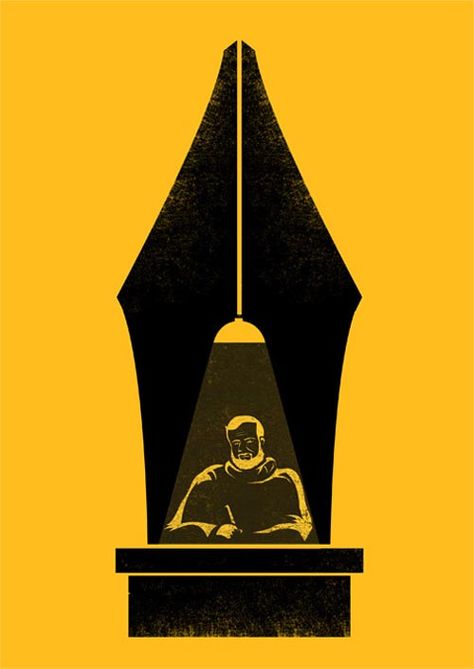 The Writer - Tang Yau Hoong Illustration Negative Space Artwork, Tang Yau Hoong, Yellow Pen, Negative Space Art, Illustration Design Graphique, Posters Conception Graphique, Negative Space Design, Illustration Art Nouveau, Art Spatial