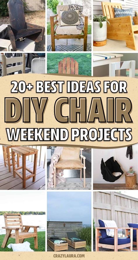 If you're looking for your next diy weekend project and want to save some money, check out these step by step DIY chair tutorials and plans for ideas to take inspiration from! Diy Directors Chair, Diy Accent Chair, Wooden Chair Diy, Chair Diy Ideas, Dining Room Chairs Diy, Diy Kids Chair, Accent Chair Diy, Desk Chair Diy, Upholstered Chairs Diy