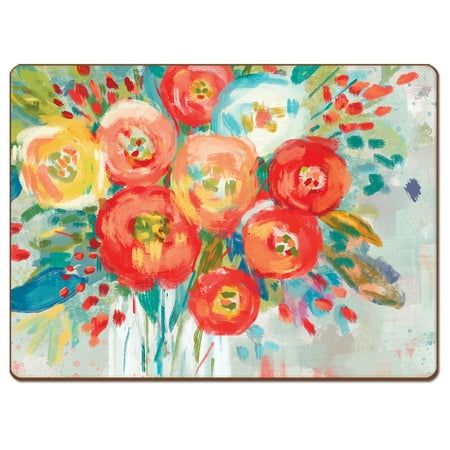 Cala Home "Coral Floral" Premium Decorative Hardboard Cork Back Tabletop Placemats. Set of 4 Decorative Hardboard Placemats with a Cork Backing. Placemats arrive in elegant gift box that can also be used to store them. Made with a layered construction. The surface of the mats is coated with protective lacquer. Heat resistant to 212 degrees Fahrenheit. The art is laminated to a wood composite layer. A soft cork backing protects the table surface from scratches. - Beautiful artistic design allow t Hardboard Placemats, Outdoor Eating Area, Decorative Placemats, Outdoor Eating, Table Top Design, Placemat Sets, Free Amazon Products, Table Mats, Elegant Gift