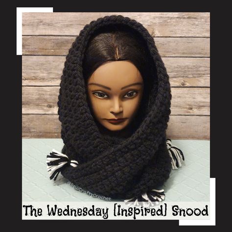 The Wednesday [Inspired] Snood Snood Wednesday, Wednesday Crochet, Wire Mannequin, Bernat Softee Chunky Yarn, Bernat Softee Chunky, Crochet Snood, Leo Wife, Pinterest Challenge, The Wednesday