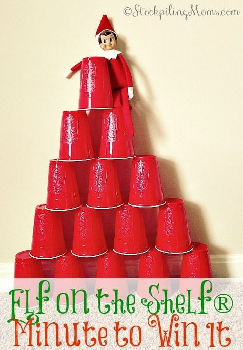 Elf on the Shelf®️️ Minute to Win It -Let's play some games! Fun Christmas idea for the kids. Elf On The Shelf Cup Game, Elf On The Shelf Solo Cups, Minute To Win It Christmas, Elf Movie Party, Good Elf Names, Popular Christmas Movies, Gingerbread Fudge, Wedding Party Games, Delicious Christmas Desserts