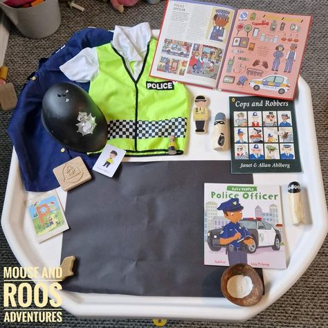 Community Helpers Tuff Tray, Police Tuff Tray Ideas, People Who Help Us Eyfs, Police Week Ideas, Community Helper Lesson, Preschool Social Studies, Guiding Principles, Community Helpers Theme, People Who Help Us