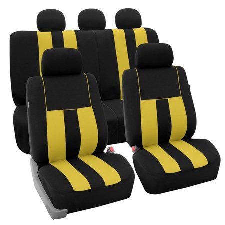 FH Group Striking Striped Airbag Compatible Full Set Seat Covers with Split Bench Function, Yellow 3rd Row Suv, Bucket Seat Covers, Seat Belt Pads, Automotive Seat Covers, Bench Seat Covers, Bench Covers, Seat Protector, Yellow Pattern, Car Set