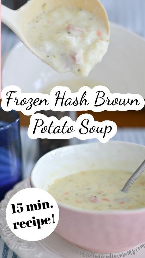 potato soup with frozen hash browns on stove Potato Soup Cream Cheese, Appetizers Potato, Hash Brown Potato Soup, Frozen Hashbrown Recipes, Cheese Hashbrown Potatoes, Home Fried Potatoes, Frozen Hash Browns, Frozen Hashbrowns, Potato Appetizers