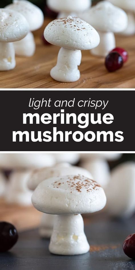 Mushroom Themed Food, Marzipan Mushrooms, Dnd Recipes, Christmas Yule Log Cake, Meringue Recipes, Gooey Desserts, Meringue Mushrooms, Christmas Yule Log, Frosting Cake