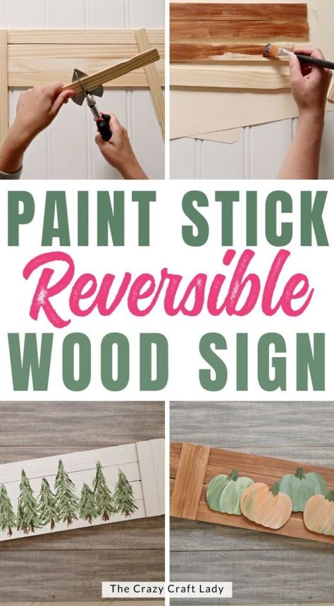 Paint Stick Reversible Sign Paint Stick Crafts Diy Projects Christmas, Crafts With Paint Sticks, Paint Stirrer Crafts, Paint Stick Christmas Crafts, Paint Stick Art, Paint Stir Stick Crafts, Paint Sticks Projects, Paint Stick Crafts Diy Projects, Blessed Yule