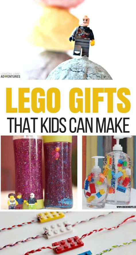 LEGO GIFTS KIDS CAN MAKE Lego Handmade Gifts, Lego Crafts To Sell, Diy Lego Gift Ideas, Lego Themed Crafts, Lego Crafts For Adults, Lego Diy Gifts, Treps Ideas, Homemade Gifts Kids Can Make, Diy Lego Gifts