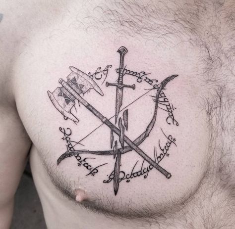 Unique Lord Of The Rings Tattoo, Lotr Tattoo Men, Lord Of The Rings Tattoo Ideas For Men, Fellowship Of The Ring Tattoo, Last Kingdom Tattoo, Lotr Tatoos, Lotr Sleeve Tattoos, Lord Of The Ring Tattoo, Silmarillion Tattoo