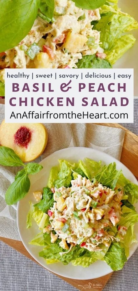 Chicken Salad On Lettuce, Peach Chicken Salad Recipes, Chicken Salad With Basil, Fun Chicken Salad Recipes, Mandarin Chicken Salad Recipe, Unique Chicken Salad Recipes, Different Chicken Salad, Chicken Salad Bar, Peach Chicken Salad