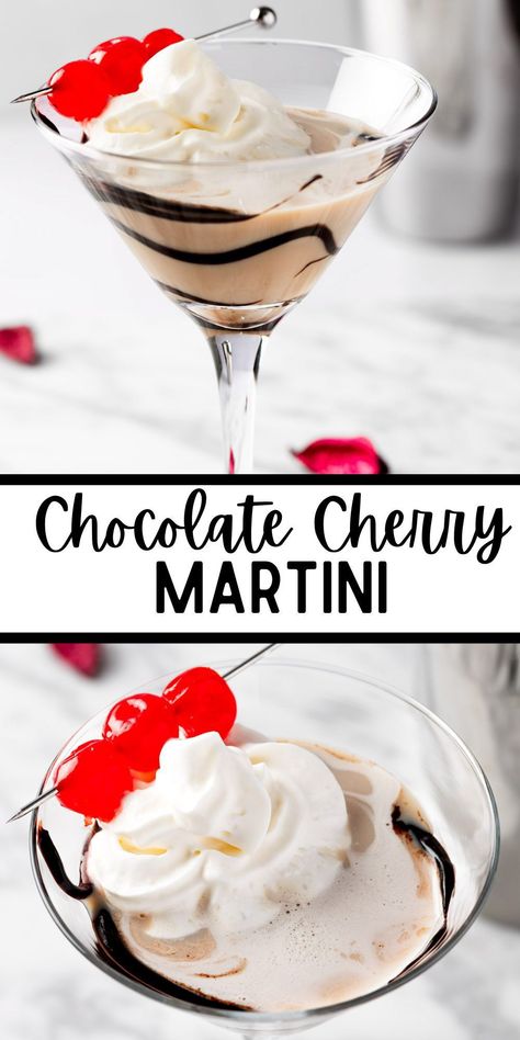 Mock Martini Recipes, Valentines Margarita Recipes, Chocolate Covered Cherry Martini, Cherry Bitters Cocktails, Fun Martini Recipes, Chocolate Cherry Martini, Cherry Martini Recipe, Dessert Drinks Alcohol, Cherry Cocktails