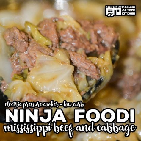 Ninja Foodi Mississippi Beef and Cabbage is a simple electric pressure cooker recipe that takes that Mississippi Beef Roast flavor and turns it into an less expensive one pot meal! Low Carb too! Mississippi Beef, Ninja Cooking System Recipes, Sausage Crockpot, Electric Pressure Cooker Recipes, Beef And Cabbage, Mississippi Pot Roast, Beef Roast, Pressure Cooker Chicken, Roast Beef Recipes