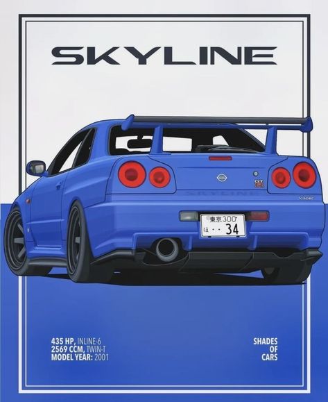 Nissan Skyline Gtr R34 Poster, Nissan Gtr Poster, Nissan Gtr R34, Skyline Gtr R34, F1 Wallpaper Hd, Gtr R34, Jdm Wallpaper, Cool Car Drawings, Nissan Gtr Skyline