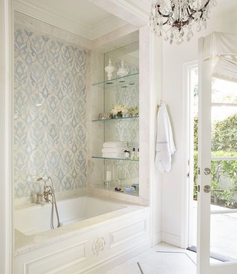 Powder Room With Shelves, Paneling Ideas, Beautiful Bathroom Vanity, Small Bathroom Storage, Small Bathrooms, Dream Bathrooms, Bath Room, Elegant Bathroom, Bathroom Renos