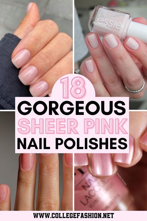 sheer pink nail polishes Nude Sparkly Nails, Opi Pink Nail Polish, Essie Pink Nail Polish, Sheer Nail Polish, Opi Pink, Sheer Nails, Milky Pink, Nail Collection, Milky Nails