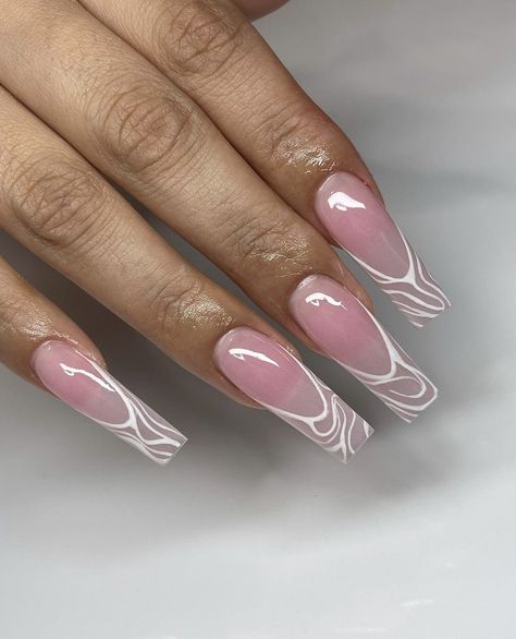 White Lines On Nails, Line Nail Designs, Acrylic Nail Designs Coffin, Cruise Nails, Line Nail Art, Silver Nail Art, Long Nail Art, White And Silver Nails, Square Nail Designs