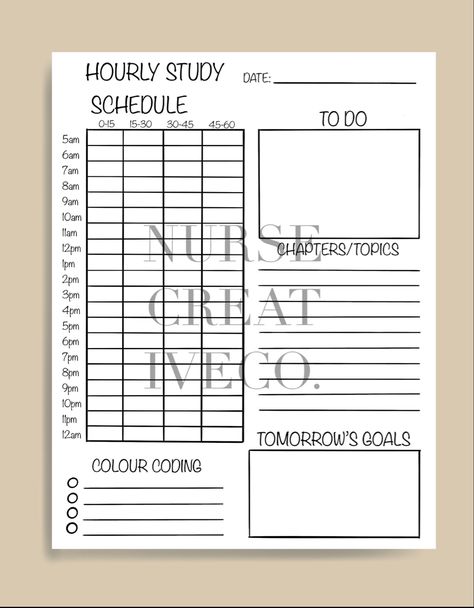 Hourly Study Schedule Template for students. Ipad Template, Study Schedule Template, Study Schedule, Schedule Template, Nursing Students, Remote Work, Stationery Design, Marketing And Advertising, Stationery Paper