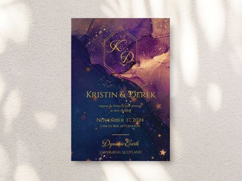 Safe Wedding, Celestial Wedding Invitations, Constellation Wedding, Galaxy Wedding, Purple Invitations, Celestial Wedding, Invite Ideas, Space Wedding, Wedding In The Woods