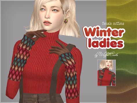 Winter ladies - female fingerless mittens with detailed new mesh. Includes 12 color variations with different patterns. You can find it in bracelets category. Also Winter ladies can be combined... Sims 4 Controls, Fingerless Mittens, Cc Sims, Sims 4 Cc Finds, The Sims Resource, Sims 4 Mods, Sims Resource, Sims 3, Sims Cc