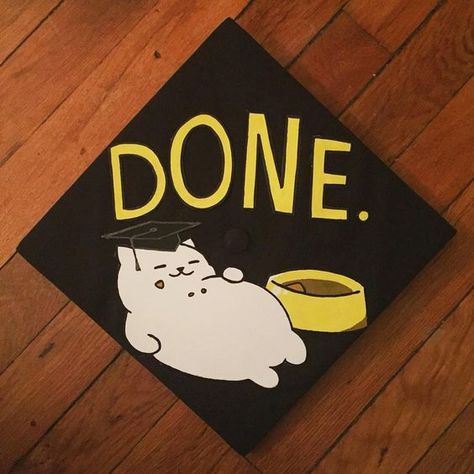 Oh, Tubbs. Always hogging all the food. | Love this #MyVCUcap by VCU 2016 psychology senior @paulinedyc! | Graduation Cap Decoration Idea | Neko Atsume College Grad Cap Ideas, Graduation Cap Decoration Diy, High School Graduation Cap, College Graduation Cap Decoration, Grad Hat, Grad Cap Designs, Diy Graduation Cap, Neko Atsume, Cap Decoration