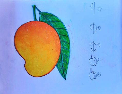 Mango painting Mango Drawing For Kids, Mango Painting, Mango Drawing, Sunflower Drawing Easy, Basic Drawings, Drawing Easy Step By Step, Oil Pastel Drawings Easy, Arte Aesthetic, Sunflower Drawing