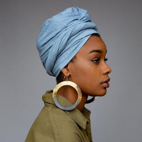 Hair Wrap Scarf, Big Curls, Protective Hairstyle, Denim Wear, Hair Wraps, Pompadour, Turbans, Short Cuts, Light Denim