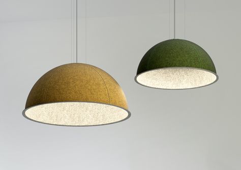 Hemii | Luxxbox | A large dome acoustic pendant Acoustic Pendant Light, Acoustic Light, Architecture Light, Resource Furniture, Ceiling Lamp Design, Dome Pendant Light, Cork Flooring, Kitchen And Bath Design, Solar Panel Installation