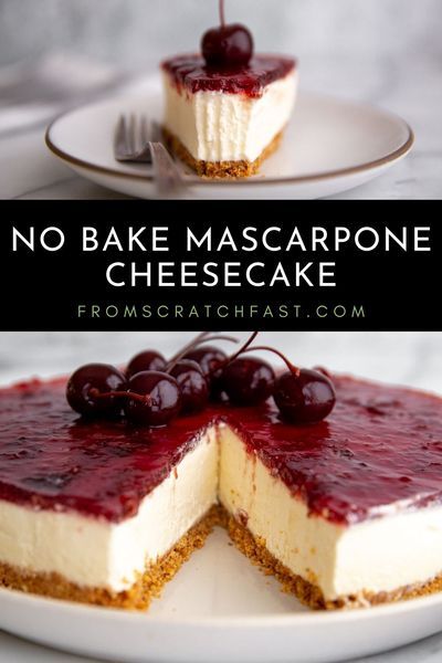 Cherry Mascarpone Desserts, No Bake Mascarpone Cheesecake, Mascarpone Cheesecake No Bake, Easy Mascarpone Dessert, Easy Mascarpone Recipes, Mascarpone Cheesecake Recipes, Mascarpone Dessert Recipes, Mascarpone Recipes Dessert, Biscotti Crust