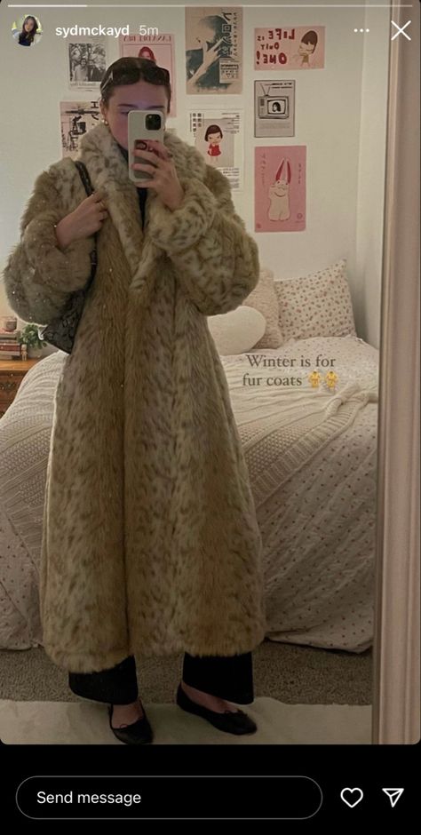 Cute long fur coat winter ballet flat ohtfit aesthetic winter classy outfit Long Coat Aesthetic, Fur Coat Winter Outfit, Girls Long Coat, Coat Winter Outfit, Long Coat Outfit, Long Fur Coat, Ballet Clothes, Aesthetic Winter, Coat Winter