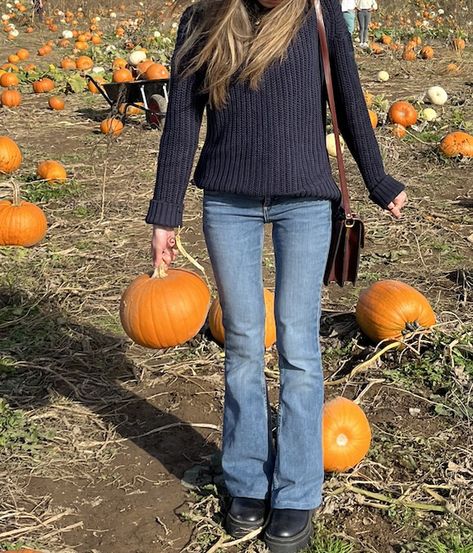 Autumn Flare Jeans Outfit, Fall Outfits October, Autumn Outfits Flare Jeans, Fall Outfits Flared Jeans, Flared Jeans With Sweater, Fall Outfits Flare Jeans, Boot Cut Jeans Outfit Fall, Jeans Jumper Outfit, Fall Flare Jeans