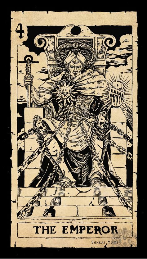 Senkai Yami, Emperor Tarot Card, Emperor Tarot, Tarot Cards Art Illustration, The Emperor Tarot, Kartu Tarot, Vintage Tarot Cards, Tarot Card Tattoo, Tarot Tattoo