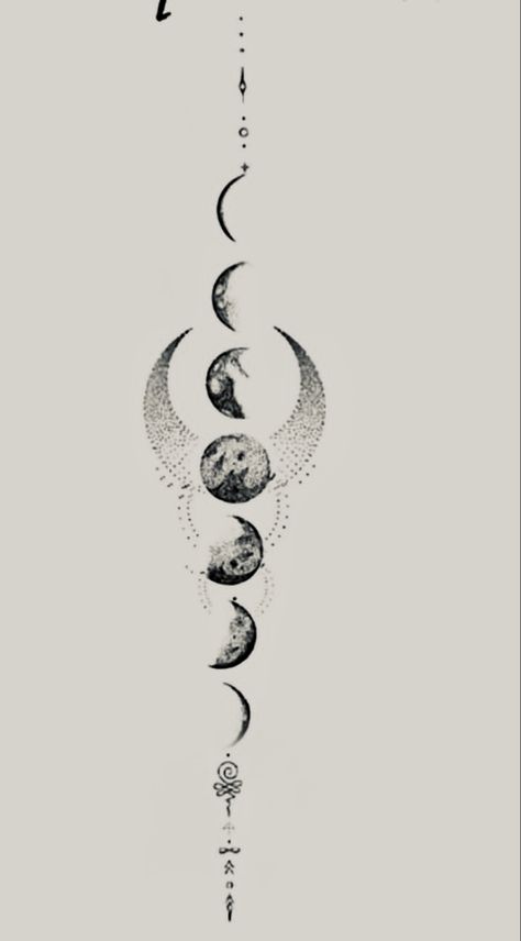 Moon Phase Down Spine Tattoo, Moon Cycle Tattoo Behind Ear, Moon Phase Spinal Tattoo, Spinal Tattoo Moon Phases, Lunar Phases Tattoo Spine, Stages Of Moon Tattoo, Back Tattoo Moon Phases, Solar Eclipse Tattoo Minimalist, Moon Cycle Tattoo Arm