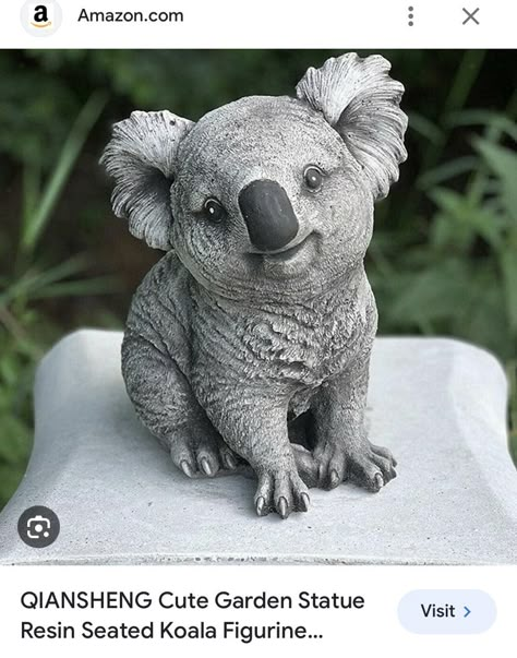 Tropical Yard, Cat Memorial Garden, Koala Birthday, Koala Art, Angel Garden Statues, Cute Figurine, Barrel Decor, Garden Figures, Pet Cemetery