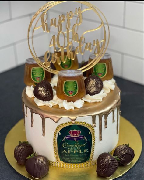 Birthday Cakes For Men Crown Royal, Crown Royal Apple Cake, Birthday Cakes For Men Alcohol, Crown Apple Cake, Crown Apple Birthday Ideas, Alcohol Cake Designs For Men, Men Birthday Cakes Liquor, Crown Royal Cake, Birthday Cake Hennessy