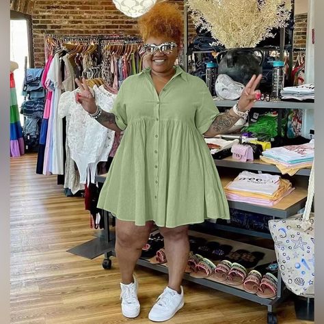 Perfect Daytime Relaxation With This Collared Smock Style Dress. The Relaxed Loose But Not Oversized Fit Make This Easy To Put On, Wear All Day And Even Has Large Pockets On Both Sides! Spring Time Color Makes It Beautiful To Pair With Your Spring Favs! Size Guide: Fit: True To Size Has Little Stretch Size Shown: 3xl (May Want To Size Up With Bigger Bust) L (12-16) Xl (16-18) 2xl (18-20) 3xl (20-22) 4xl (22-24) 5xl (24-26) Collar Shirt Dress, Plus Zise, Button Shirt Dress, Linen Tunic Dress, White Fashion Casual, Collared Shirt Dress, Short Sleeve Dress Shirt, Lace Dress Long, Plus Size Swimsuits